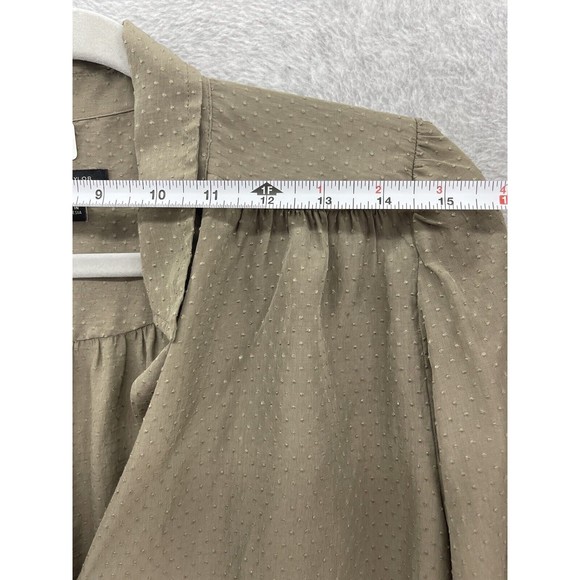 Ann Taylor Women's Button Up Blouse Taupe Brown Long Sleeve Size Small Textured - Picture 9 of 10